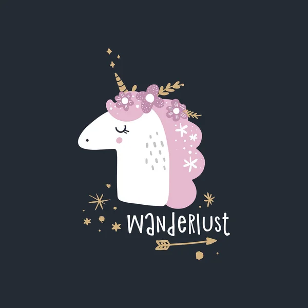 Fuente Estilo Dibujado Mano Vectorial Tipografía Linda Postal Con Unicornio — Vector de stock