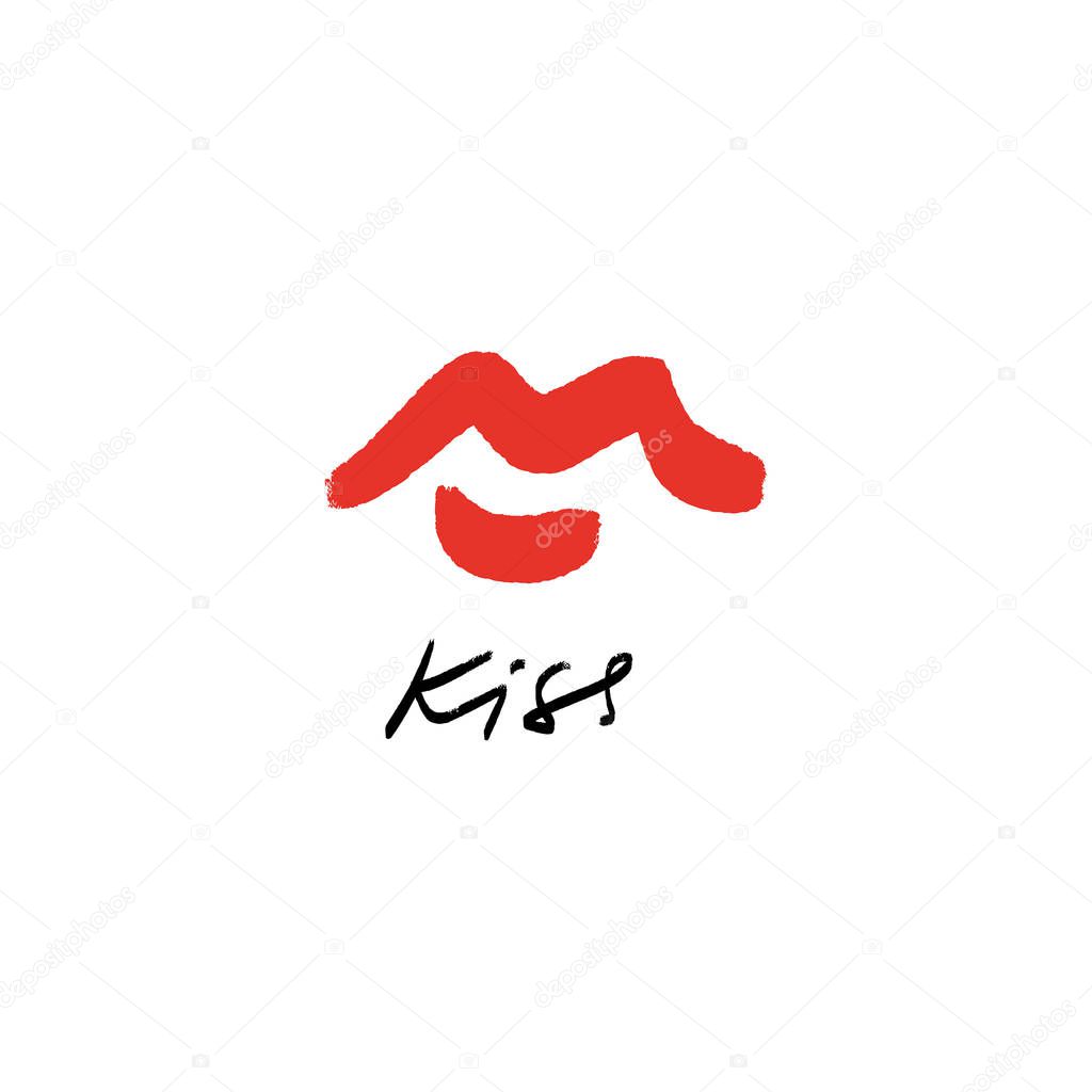 Abstract hand drawn lips, brush lines, fashion symbol. Logo element, label, print for clothes and other, element for design