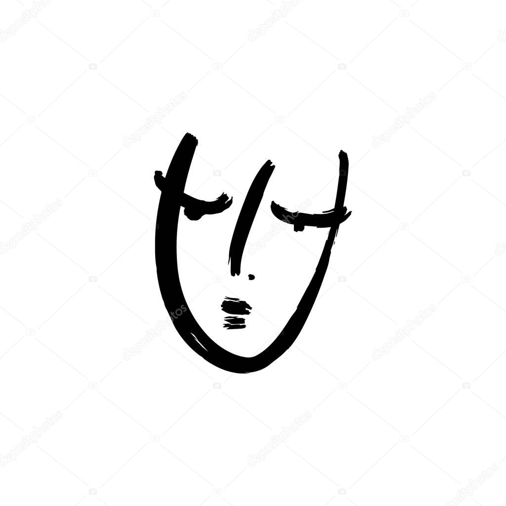 Line art glamour woman face portrait. Print for clothes, textile and other. Vector illustration