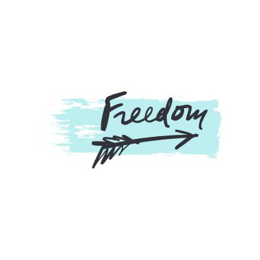 El çekilmiş şirin yazı kartpostal, poster, etiket. Özgürlük metin seyahat. Vektör çizim
