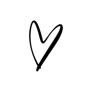 Elle çizilmiş kalp. Fırça, mürekkep. Dekor öğesi. Sevgililer günü kartı sembolü, model öğe ve sevgi simgesi. Vektör, küçük resim