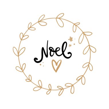 Noel metin vektör altın çerçeve çiçek işaretiyle. Elle çizilmiş stil harfler. Siyah ve altın renkleri. Kış tatil illüstrasyon posterler, tebrik kartları, hediye, Fotoğraf bindirmeleri ve daha fazlası için