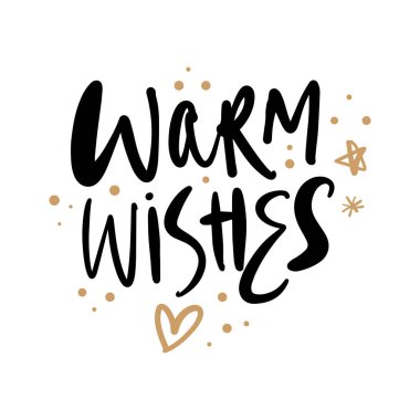 Vektör sıcak altın öğeleri işaretiyle metin istiyor. Elle çizilmiş stil harfler. Siyah ve altın renkleri. Kış tatil illüstrasyon posterler, tebrik kartları, hediye, Fotoğraf bindirmeleri ve daha fazlası için