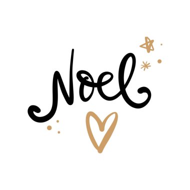 Noel metin vektör işareti altın elemanları ile. Elle çizilmiş stil harfler. Siyah ve altın renkleri. Kış tatil illüstrasyon posterler, tebrik kartları, hediye, Fotoğraf bindirmeleri ve daha fazlası için