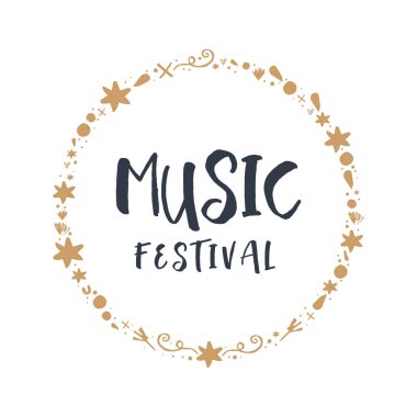 Müzik Festivali vektör kartpostal öğesi, stil yazı tipi yazı. Afiş, kartpostallar ve daha fazlası için öğeleri el çekilmiş.