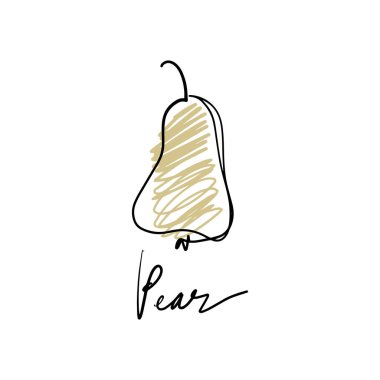Bir satır armut şık çizim. Siluet sürekli çizgi meyve. Çizilmiş minimalist illüstrasyon el, vektör Eps Illustrator sanat.