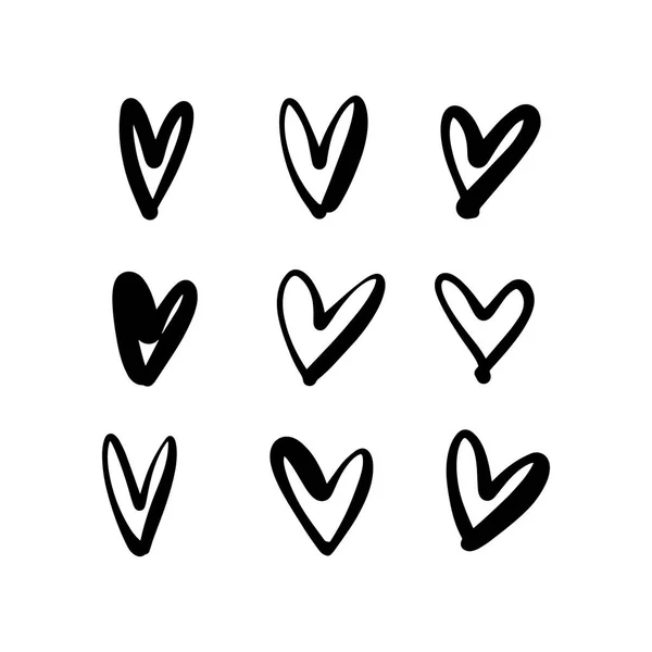 Cœurs Tirés Main Brosse Encre Décor Éléments Symboles Carte Saint — Image vectorielle