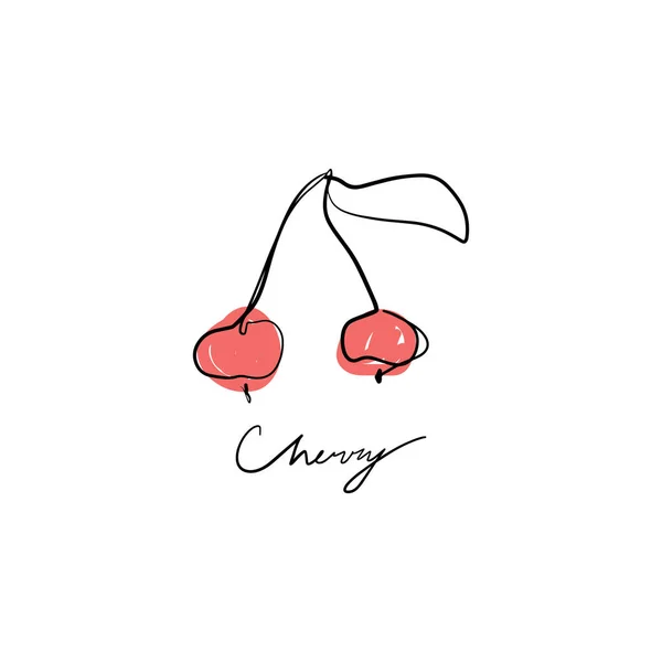 Cherry One Line Vektor Art Print Für Tassen Shirts Notizbücher — Stockvektor