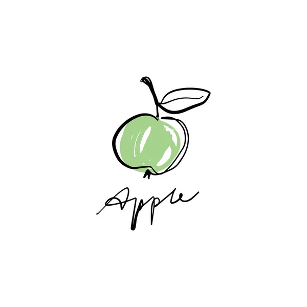 Linje Grönt Äpple Eleganta Ritning Silhouette Kontinuerlig Linje Frukt Hand — Stock vektor