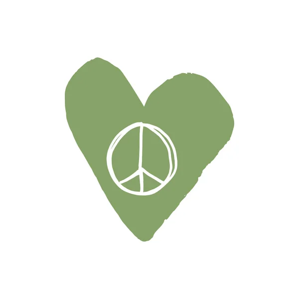 Символ Мира Векторная Икона Зеленое Сердце Рисунок Кистью Чернил — стоковый вектор