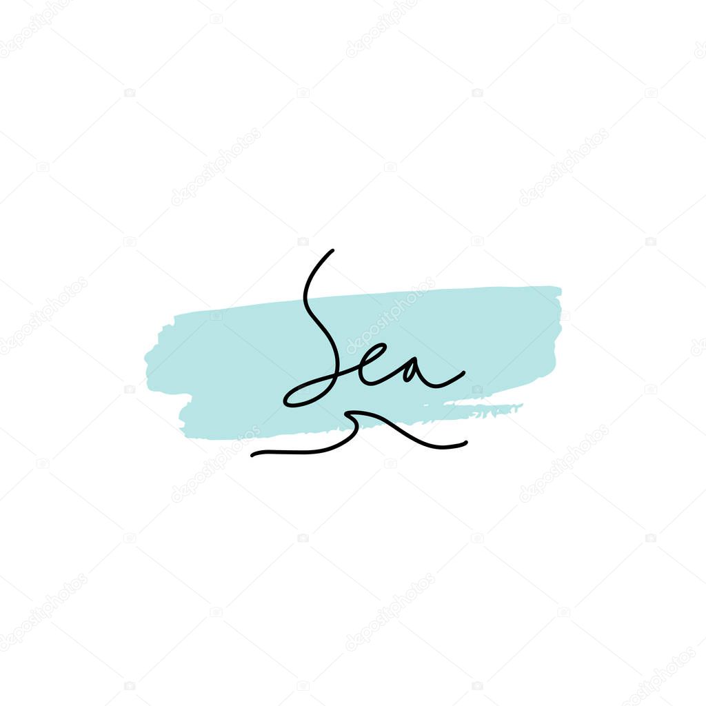 Vector illustration. Vintage hipster hand drawn lettering logo of surf and sea with wave symbol.