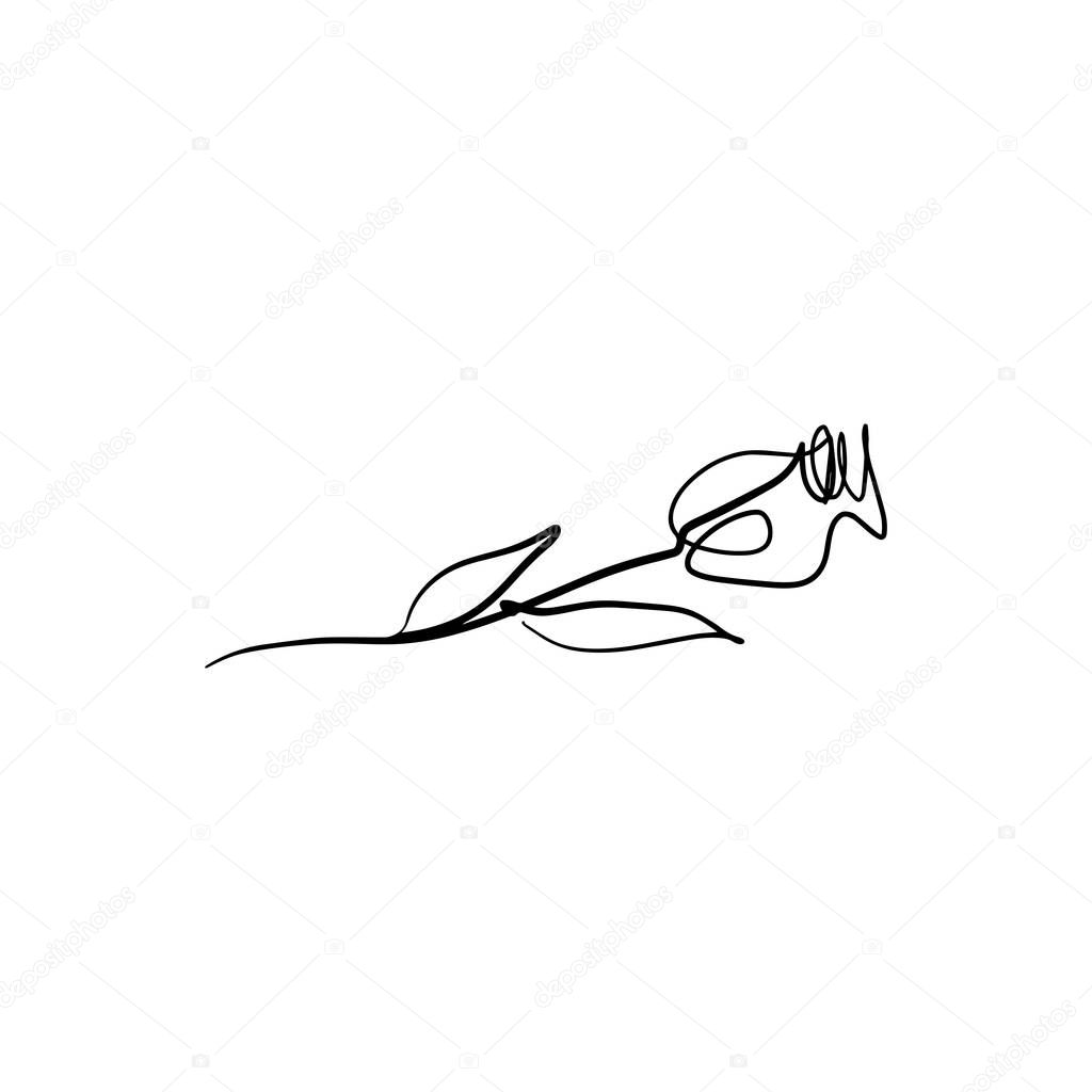 One line rose stylish trendy drawing. Silhouette continuous line flower, vector EPS Illustrator art.