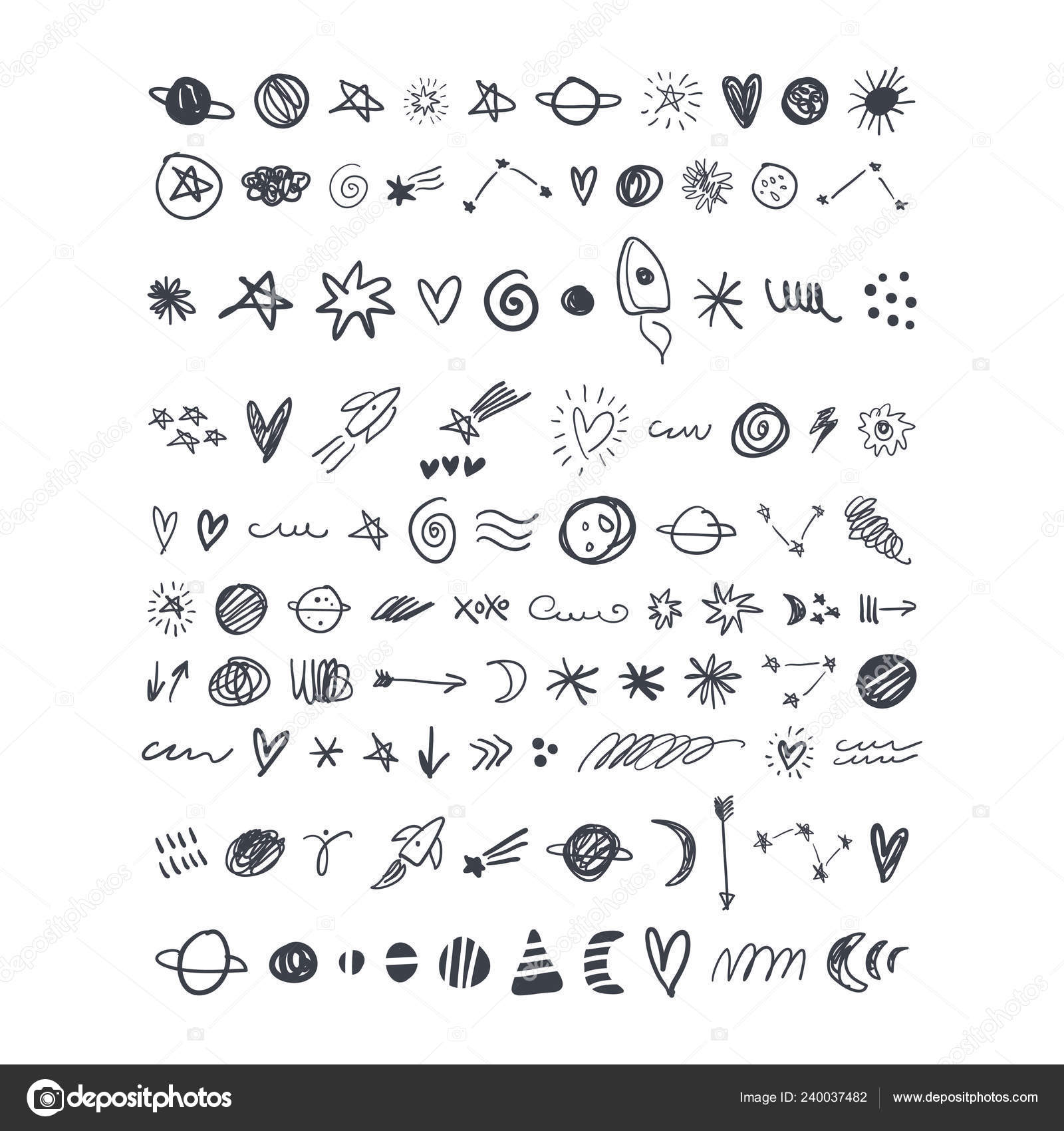Cute Cartoon Planets Space Icons Set Illustrations Kids Poster ...