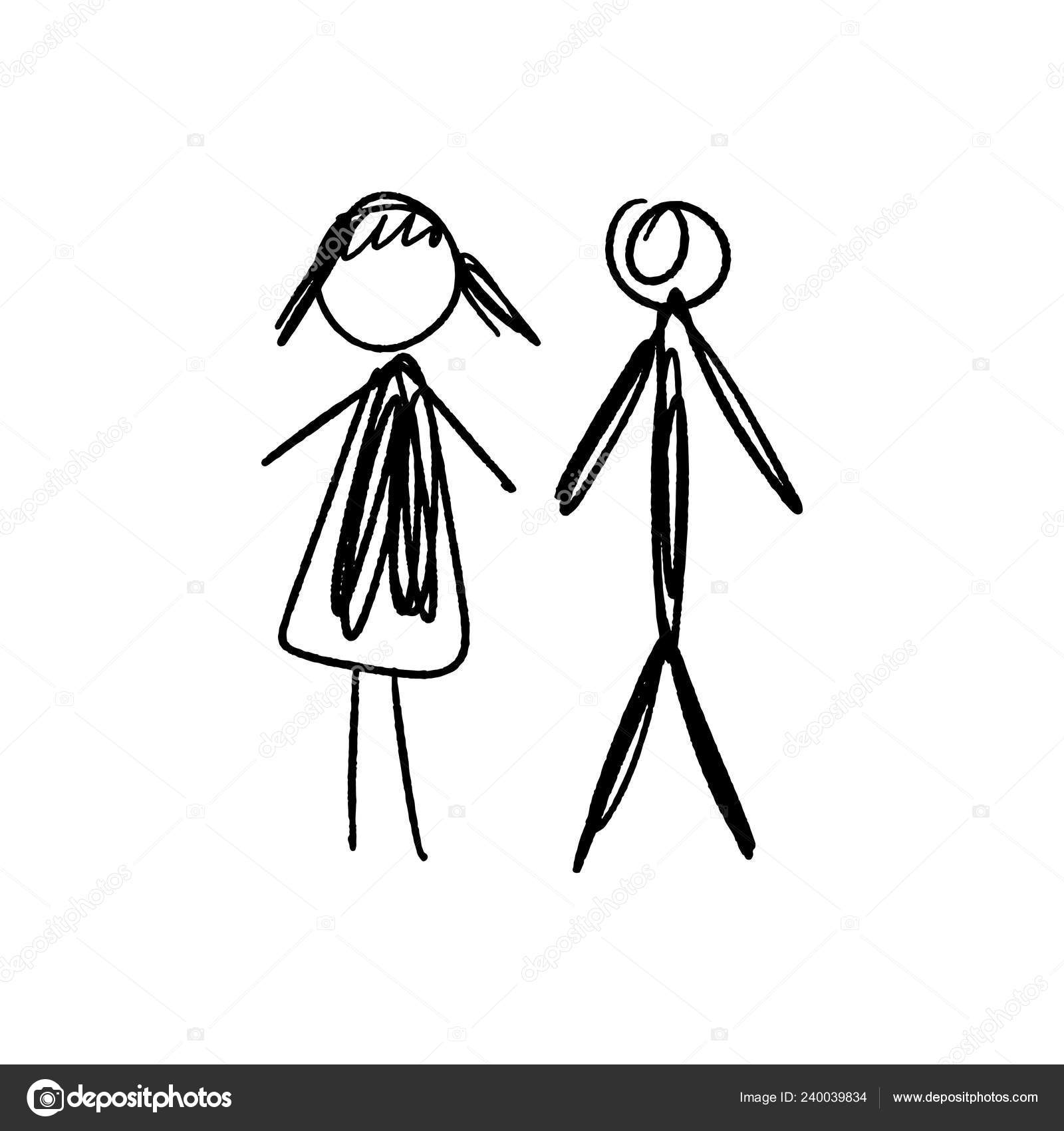Girl Boy Simple Sketch Doodle Style Children Drawing Isolated White Vector Image By C Knstart Vector Stock