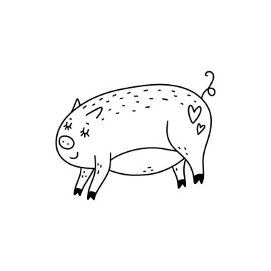 Vektör elle çizilmiş komik şirin domuz kız sanat. Poster ve başlık öğesi, çocuk resim boyama kitabı, posta kartı, hediye kartı, Yazdır, etiket, etiket ve diğer. Beyaz arka plan üzerinde izole.