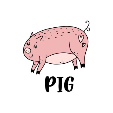 Sevimli domuz kız sanat çalıştıran vektör. Poster ve başlık sayfası öğesi, çocuk kitap Illustration, posta kartı, hediye kartı, Yazdır, etiket, etiket ve diğer. Beyaz arka plan üzerinde izole.