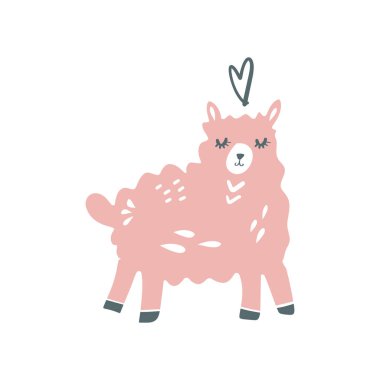 Şirin Lama doodle tarzı, vektör çizim. Kreş sanat.