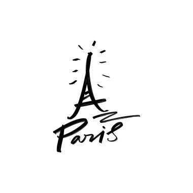 Paris lettering and Eiffel Tower sketch. Vector illustration. clipart