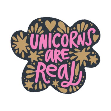 Tek boynuzlu at kartpostal yazı gerçektir. Vintage tasarım. Hediye kartı, poster, tişört ve daha fazlası için Yazdır, etiket, etiket ve diğer. Bebek şık illüstrasyon, çocuk odası duvar kağıdı.