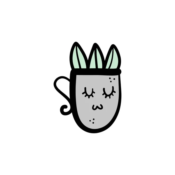 Vektor Ručně Tažené Sukulentní Poháru Roztomilý Kreslený Charakter Kaktus Baby — Stockový vektor