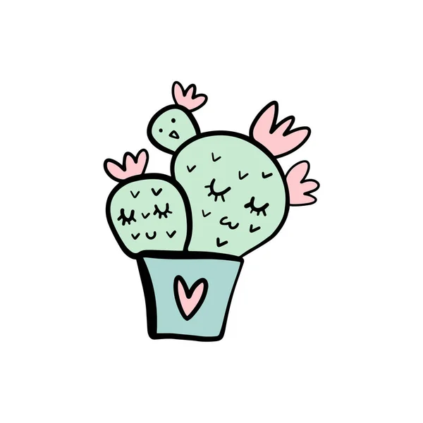 Lindo Personaje Cactus Dibujos Animados Ilustración Pequeños Vectores Cactus — Archivo Imágenes Vectoriales