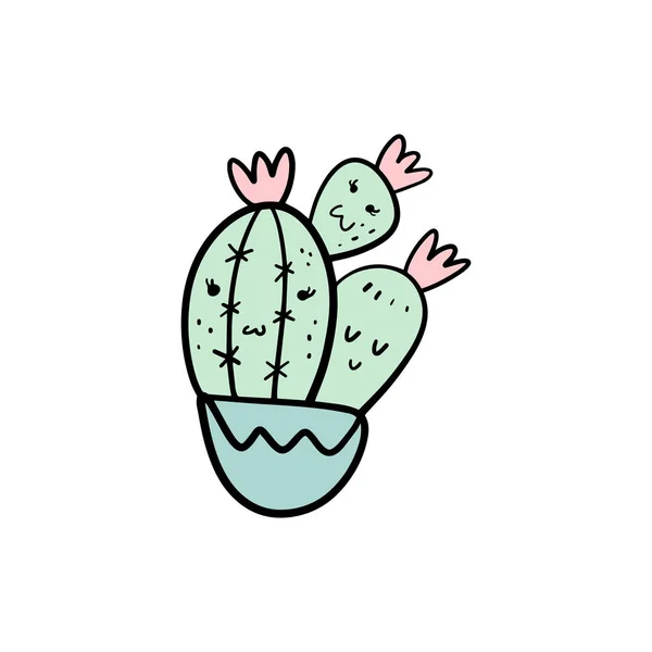 Niedlichen Karikatur Kaktus Charakter Vektor Illustration — Stockvektor