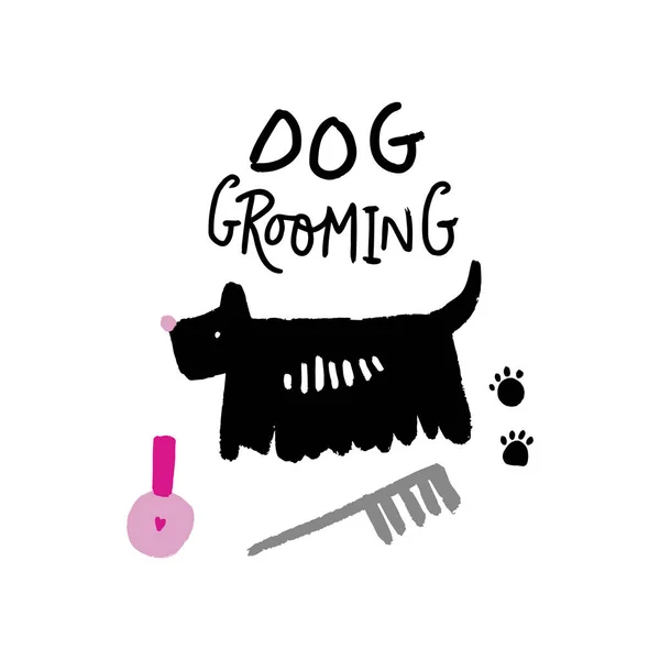 Hond Salon Grooming Tools Vectorillustratie Hand Getrokken Doodle Stijl Goed — Stockvector