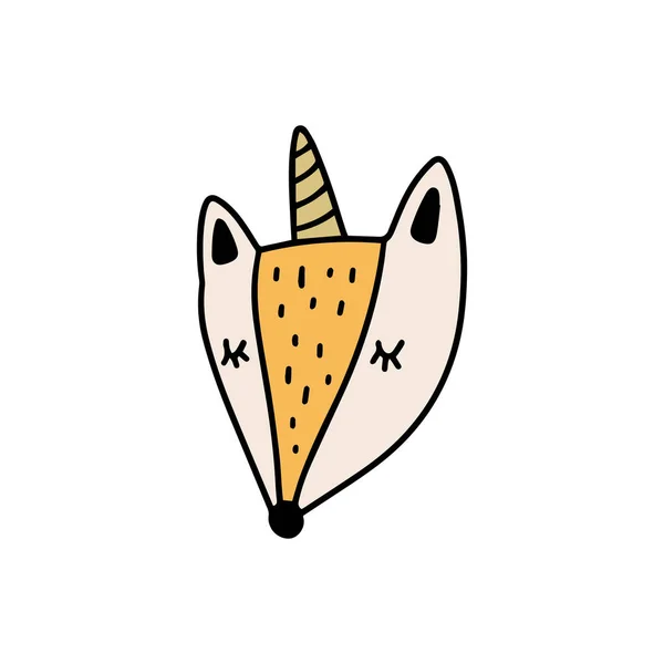 Lindo Conejo Divertido Unicornio Ilustración Cara Estilo Doodle Vector Jpg — Archivo Imágenes Vectoriales