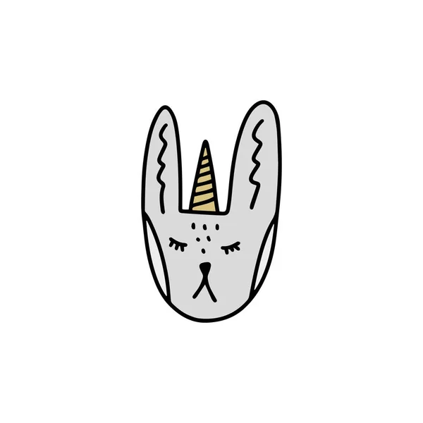 Lindo Conejo Divertido Unicornio Ilustración Cara Estilo Doodle Vector Jpg — Archivo Imágenes Vectoriales