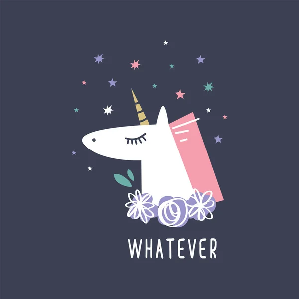 Tarjeta Felicitación Con Unicornio Dibujos Animados Lindo Cualquier Mensaje Ilustración — Vector de stock