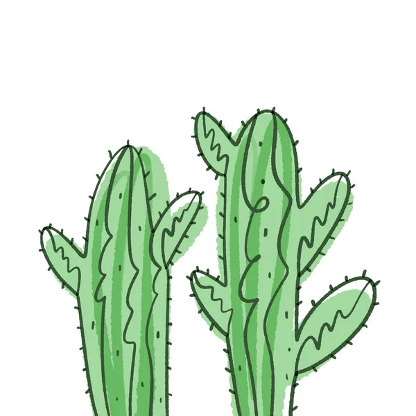 Hand Getekend Cartoon Cactussen Kunst Vectorillustratie — Stockvector