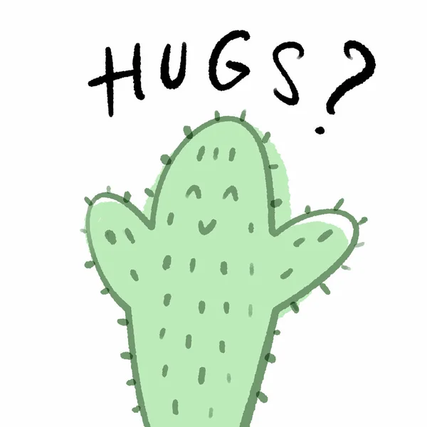 Lindos Abrazos Cactus Personaje Divertido Vector Ilustración Dibujada Mano — Archivo Imágenes Vectoriales