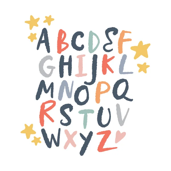 Vektor Kinder Alphabet Einzelne Buchstaben Lustiger Pinsel Handgezeichneter Stil — Stockvektor