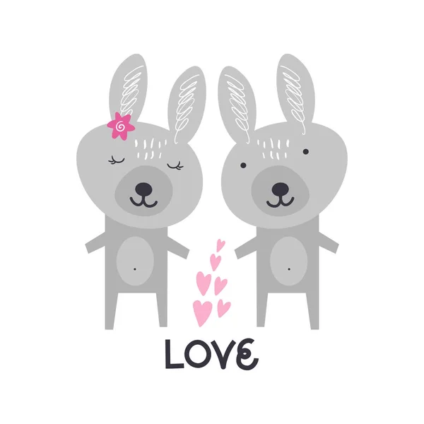 Lindos Conejos Dibujos Animados Amor Ilustración Elegante Bebé Impresión Única — Archivo Imágenes Vectoriales