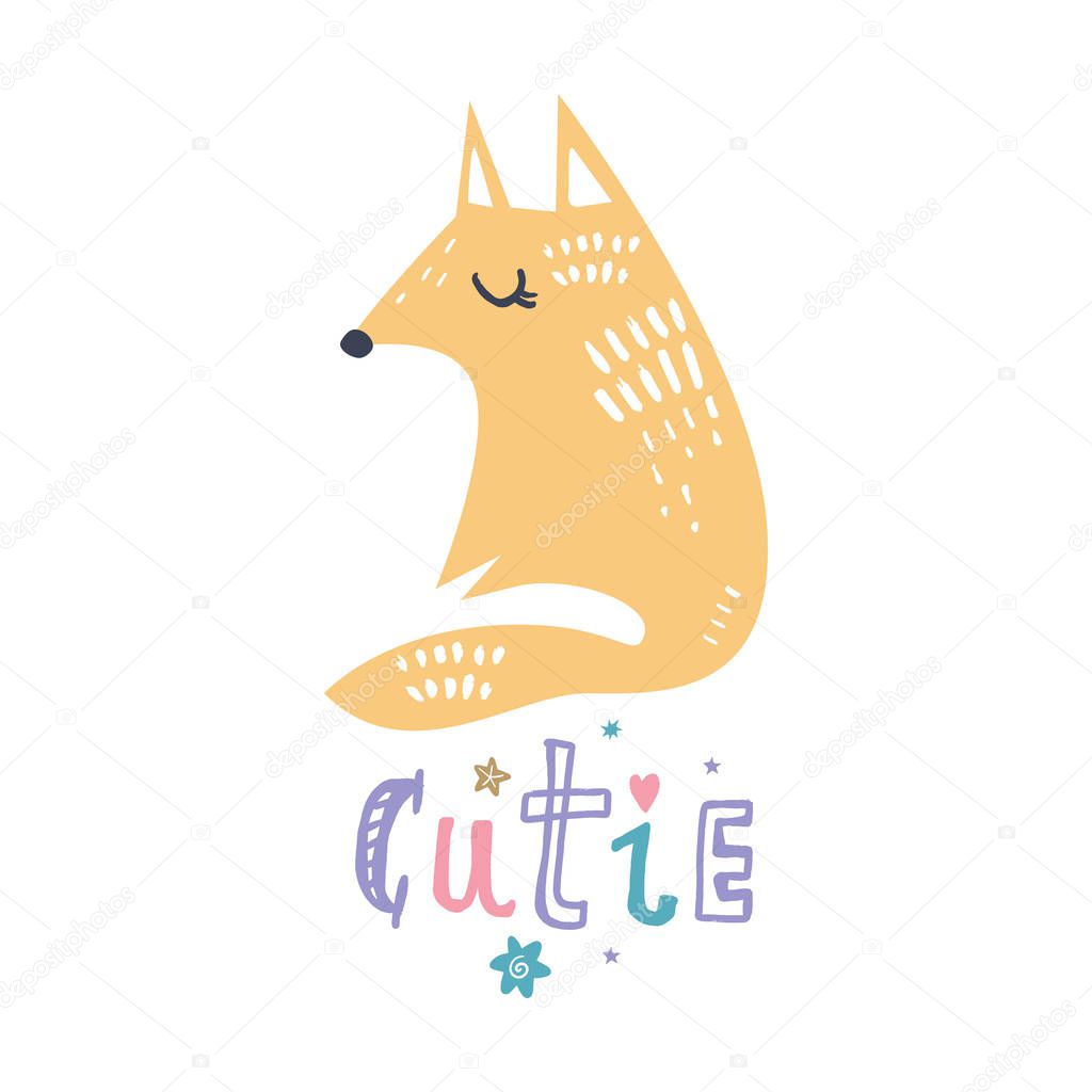 Vector and jpg image, clipart, editable isolated details. Pastel baby fox illustration, unique print for posters, cards, mugs, clothes and other.