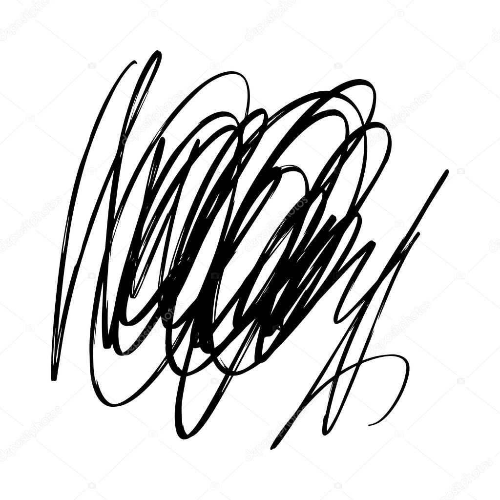 Abstract grunge spot, brush strokes, scribble. Universal design, decor element. Chaotic hand drawn sketch, isolated on white background. Vector image.
