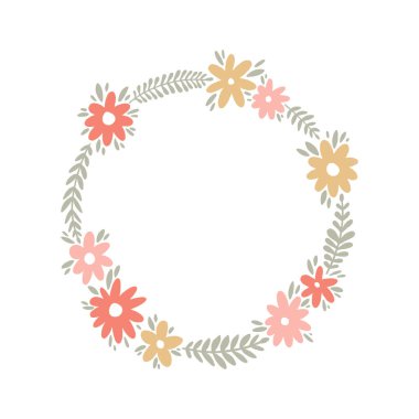 Pastel çerçeve çiçek. El şık çocuk odası giyim çekilmiş. Vektör çizim.