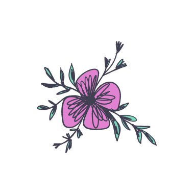 El çekilmiş çiçek kroki. Beyaz arka planda, tek görüntü şablonu. Vektör çizim.