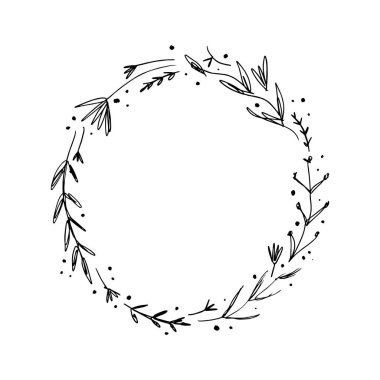 Vektör görüntü, clipart, düzenlenebilir ayrıntılar. Çiçek mürekkep çerçeve, metin şablonu. Dekor öğesi için projeler ve diğer.