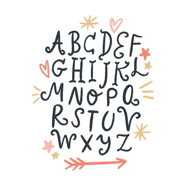 Vector Brush Children Alphabet Funny Letters Vintage Style Isolated White — Stock Vector