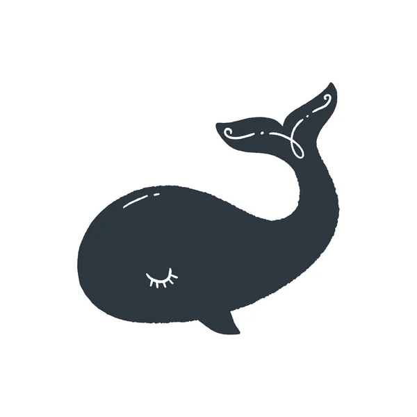 Uma Baleia Gira Arte Quarto Crianças Elegante Desenhada Mão Ilustração — Vetor de Stock