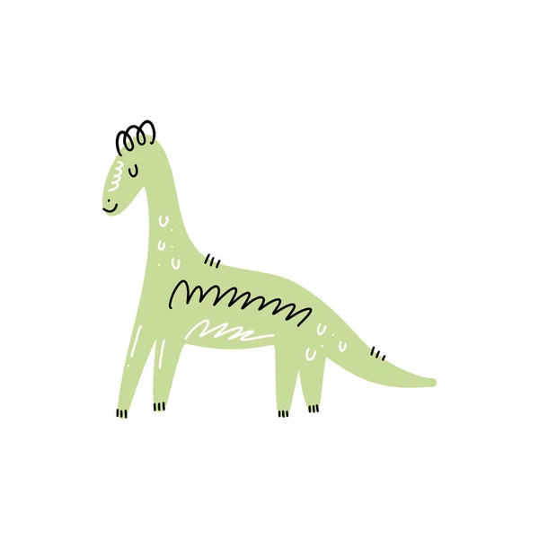 Doodle Dinosaure Herbivore Mignon Bébé Art Élégant Imprimé Pépinière Illustration — Image vectorielle