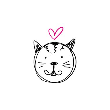 Vektör ve jpg resim, küçük resim, düzenlenebilir izole ayrıntılar. Aşık kedi, şık illüstrasyon, benzersiz baskı poster, kartları, kupalar, elbise ve diğer için bebeğim.