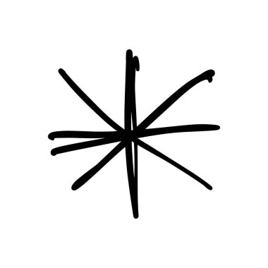 Vektör, küçük resim. Yıldız veya kar tanesi çizim, stilize basit dekor, komik guaş kroki, t-shirt ve tekstil, desen ve diğer, öğe için baskı aracı dizayn.