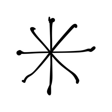 Vektör, küçük resim. Yıldız veya kar tanesi çizim, stilize basit dekor, komik guaş kroki, t-shirt ve tekstil, desen ve diğer, öğe için baskı aracı dizayn.