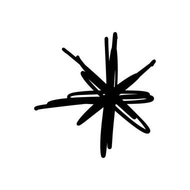 Vektör, küçük resim. Yıldız veya kar tanesi çizim, stilize basit dekor, komik guaş kroki, t-shirt ve tekstil, desen ve diğer, öğe için baskı aracı dizayn.