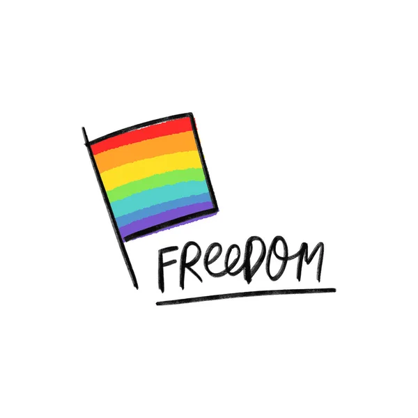 Lgbt Bayrak Yazı Metni Vektör Gökkuşağının Renkleri Elle Çizilmiş Özgürlük — Stok Vektör