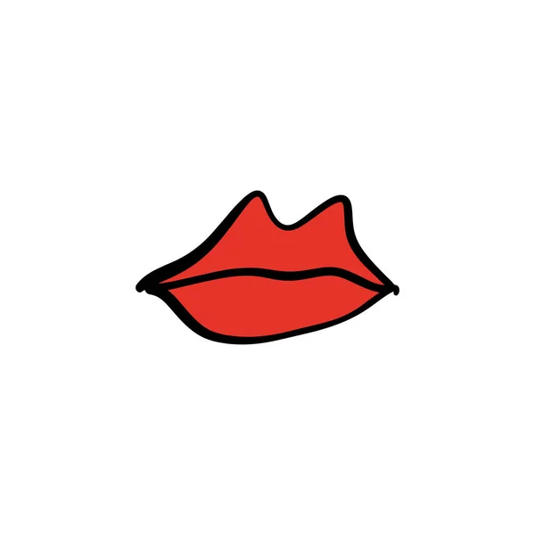 Vector Dibujado Mano Labios Rojos Símbolo Logotipo Imagen Etiqueta Impresión — Vector de stock