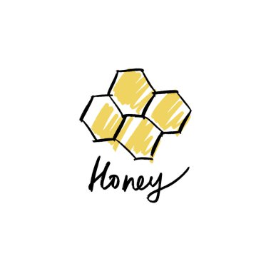 Rençper çizilmiş etiket ya da logo, izole vektör çizim. Organik bal, doğal ürünler amblemi, gıda sticket ve rozeti.