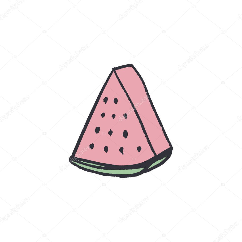 Vector watermelon slice, cute stylish drawing, element for design, postcard, poster and print.